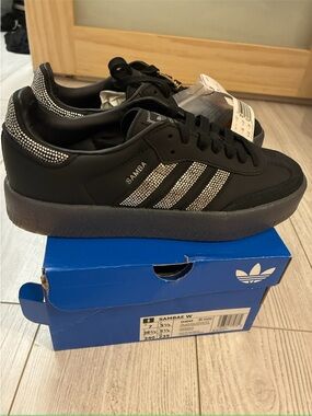 adidas Samba Platform Sneakers in Black with Crystal Stripes